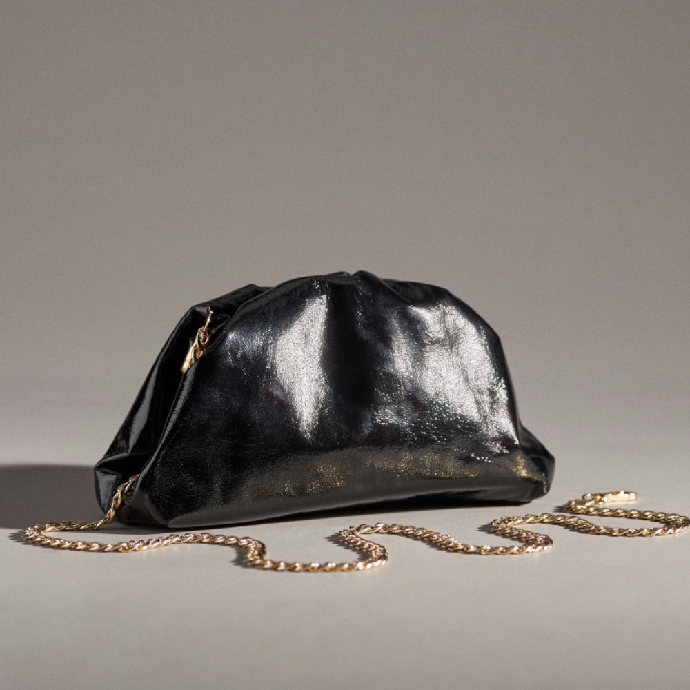 Anthropologie The Frankie Mini Clutch in Black with Gold Chain